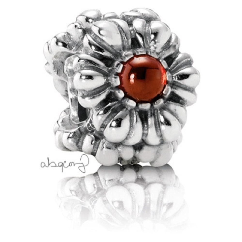 EUC Pandora 790580GR Sterling Silver January Birthday Blooms Charm w/ Garnet